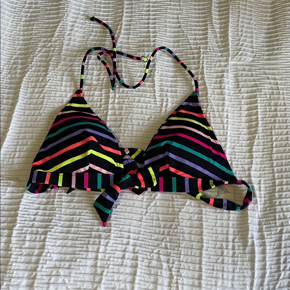 Victoria's Secret Black Bikini Top with Multicolor Neon Stripes